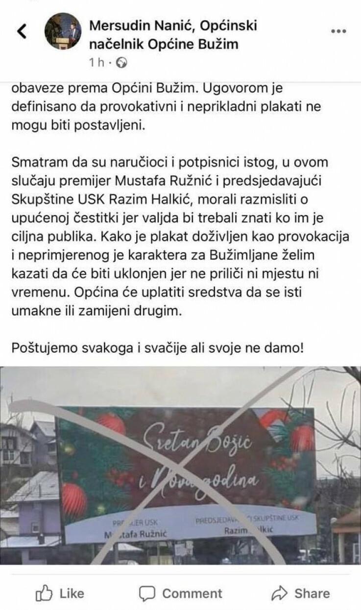 Božić protjeran iz Bosne: SDA-ov načelnik: Božićna čestitka je provokacija i uvredljivog je karaktera za Bužimljane 104034