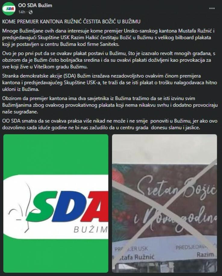 Božić protjeran iz Bosne: SDA-ov načelnik: Božićna čestitka je provokacija i uvredljivog je karaktera za Bužimljane 104035