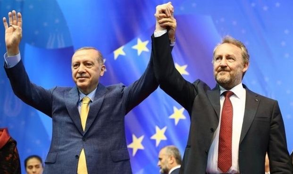 &lt;p&gt;This handout photo released and taken on May 20, 2018 by the Turkish presidential press service shows Turkey&amp;#39;s President Recep Tayyip Erdogan (C), his wife Emine Erdogan and the chairman of the tripartite Presidency of Bosnia and Herzegovina Bakir Izetbegovic (R) during a pre-election rally in Sarajevo on May 20, 2018.&lt;br /&gt;
President Erdogan arrived in a one-day working visit to Bosnian capital. During the visit, Erdogan will attend convention of Turkish - European Democrats, organized by his party, as a pre-election rally, for all the Turkish nationals who live in Europe, outside Turkey./AFP PHOTO/TURKISH PRESIDENTIAL PRESS SERVICE/Kayhan OZER/RESTRICTED TO EDITORIAL USE - MANDATORY CREDIT ”AFP PHOTO/TURKISH PRESIDENTIAL PRESS OFFICE/KAYHAN OZER ” - NO MARKETING NO ADVERTISING CAMPAIGNS - DISTRIBUTED AS A SERVICE TO CLIENTS&lt;/p&gt;
