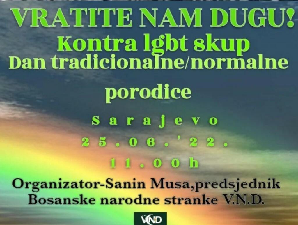&lt;p&gt;U Sarajevu u subotu zakazan kontra LGBT skup&lt;/p&gt;
